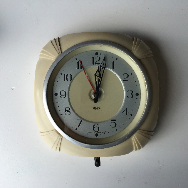 CLOCK, Wall Mount - 1940s Cream Bakelite Smiths